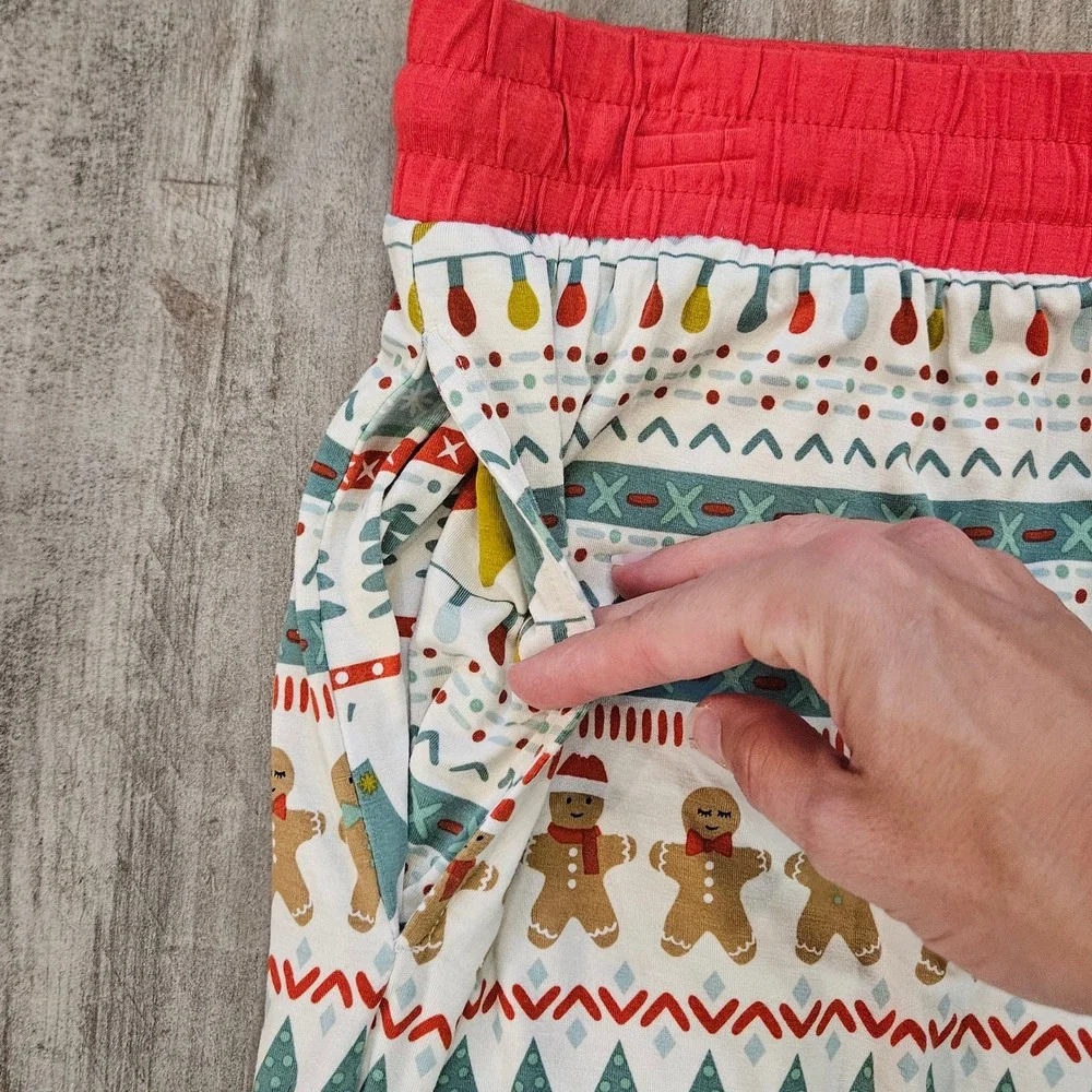 Little Sleepies Pajama Pants Mens L White Gingerbread Fair Isle Bamboo Christmas